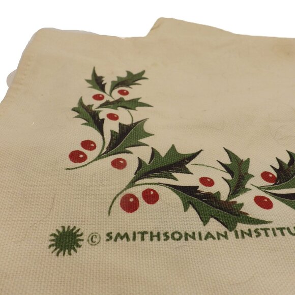 Two Vintage Christmas Napkins/ Smithsonian Institution/ Cotton/ Holly Leaves - Picture 2 of 4
